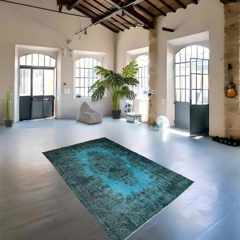 Turquoise vintage vloerkleed - 276x175 cm - HANDGEMAAKT
