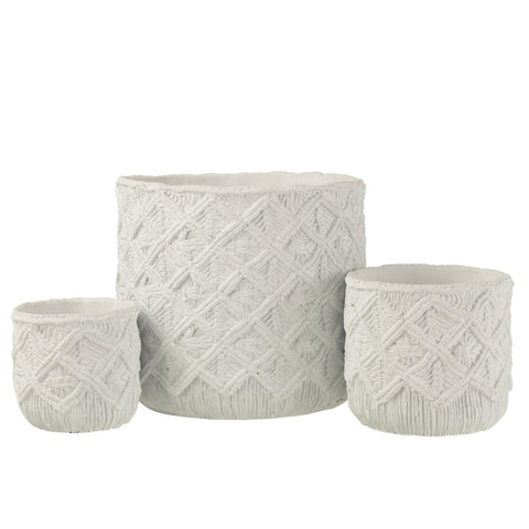J-Line Bloempot Geruit - cement - wit - L - Ø 33 cm