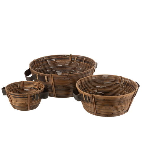 J-Line Set Van 3 Schalen + Handvat Rotan Bruin