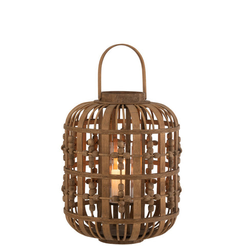 J-Line lantaarn Kralen - hout - naturel