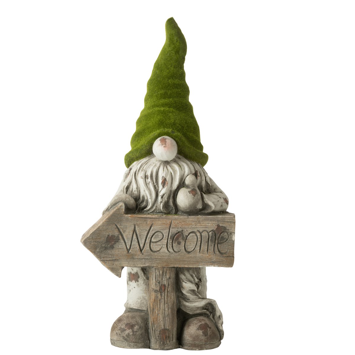 J-Line decoratie Kabouter Welcome Magnesium - grijs/groen - small