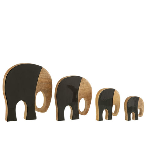 J-Line Set Van Vier Olifanten Mangohout Zwart/Donkerbruin