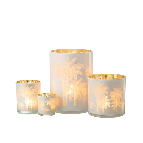 J-Line windlicht Palmbomen - glas - blauw/goud - extra large