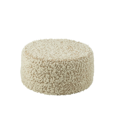 J-Line Poef Rond Bouclé Katoen/Polyester Camel/Crème