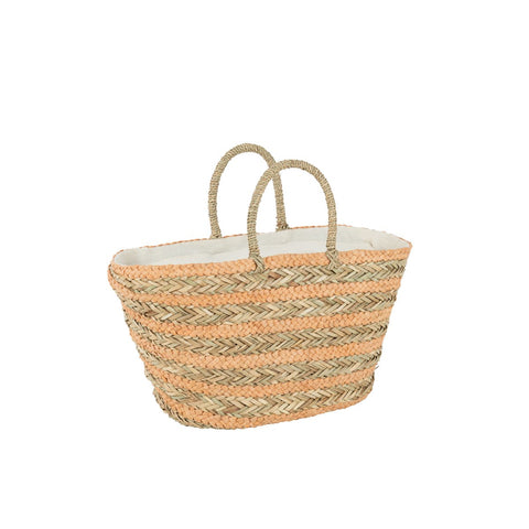 J-Line Strandtas Kort Handvatten Horizontale Strepen Jute Naturel/Licht Oranje