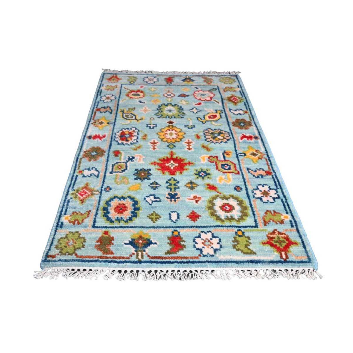 Blauw Azeri vloerkleed - 95x65 cm - HANDGEMAAKT