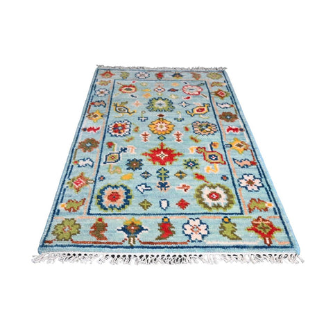 Blauw Azeri vloerkleed - 95x65 cm - HANDGEMAAKT