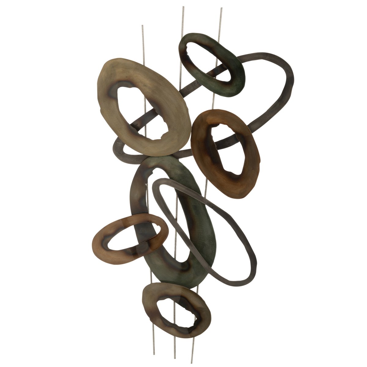 J-Line wanddecoratie Ovalen Strepen - metaal - bruin/groen - small