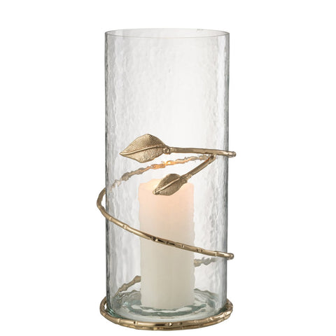 J-Line Vaas Blad Wijd Glas/Ijzer Transparant/Goud
