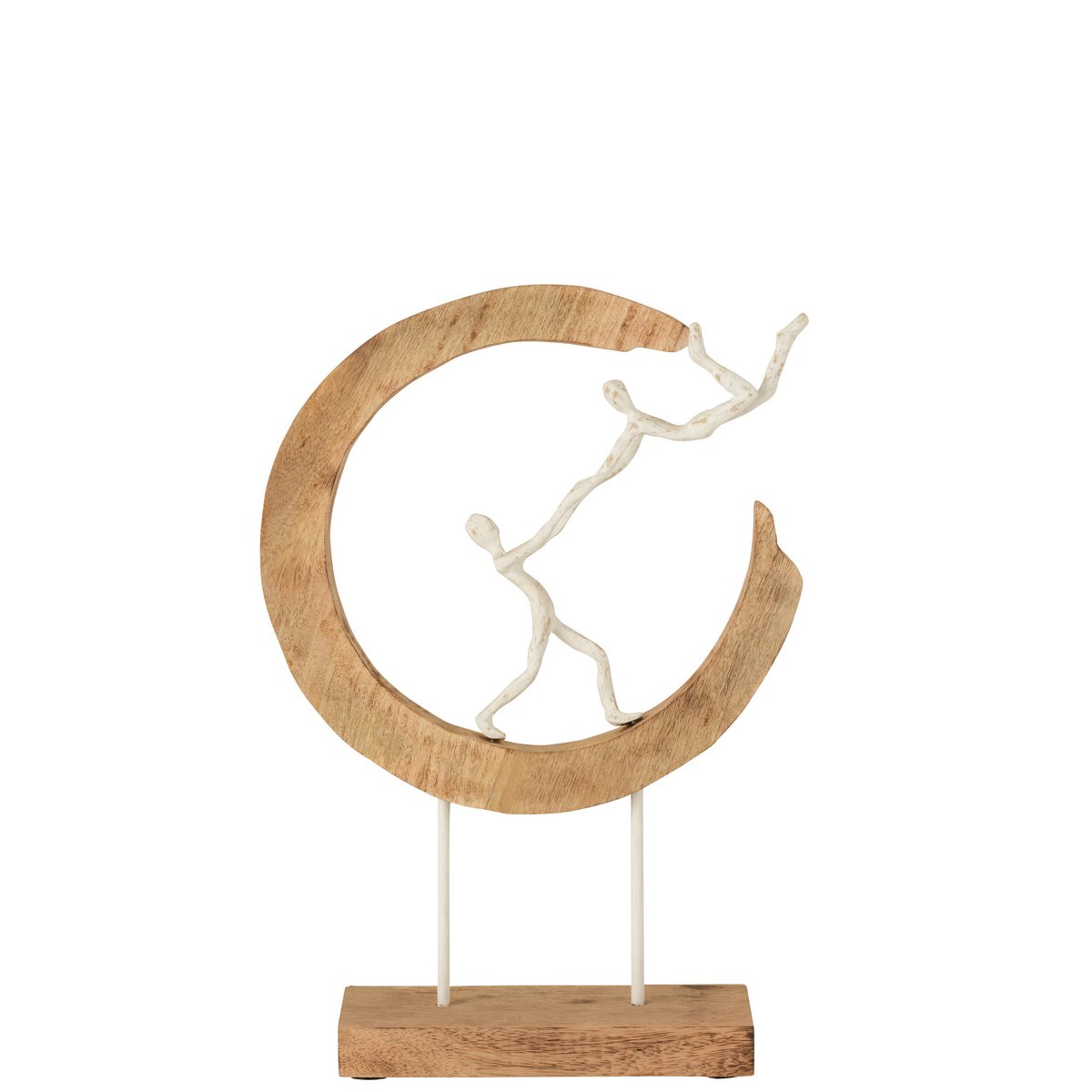 J-Line figuur Pareja Halve Maan - hout/aluminium - naturel/wit