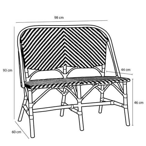 Mandox Bank voor Buiten - L98 x B60 x H93 cm - Rotan - Zwart, Wit