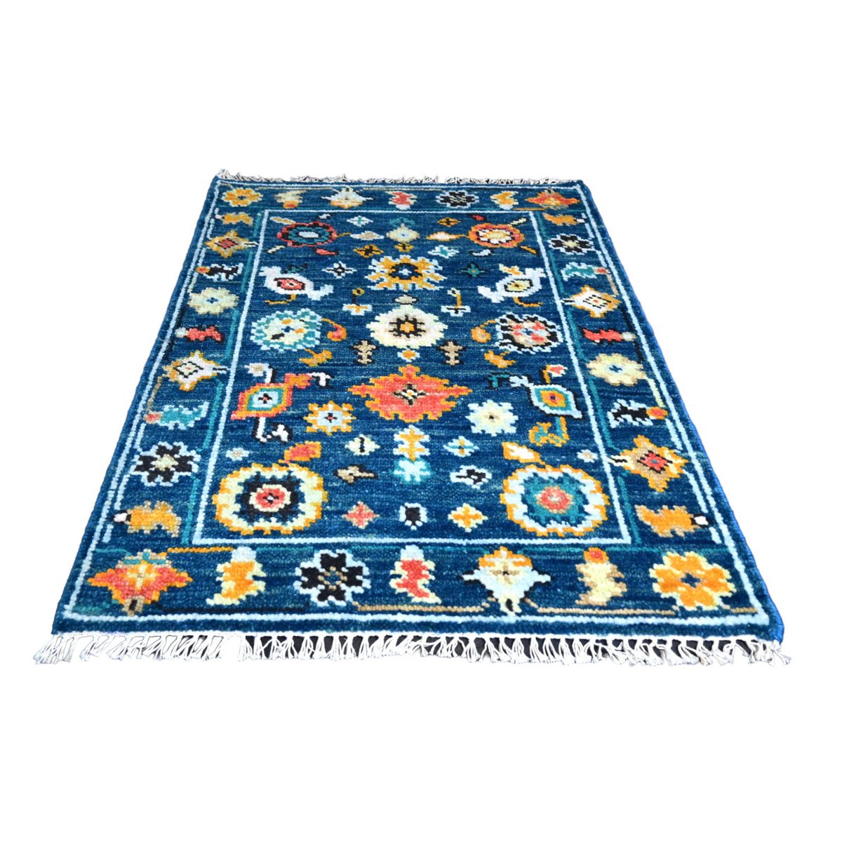 Blauw Azeri vloerkleed - 93x68 cm - HANDGEMAAKT