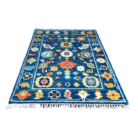 Blauw Azeri vloerkleed - 93x68 cm - HANDGEMAAKT