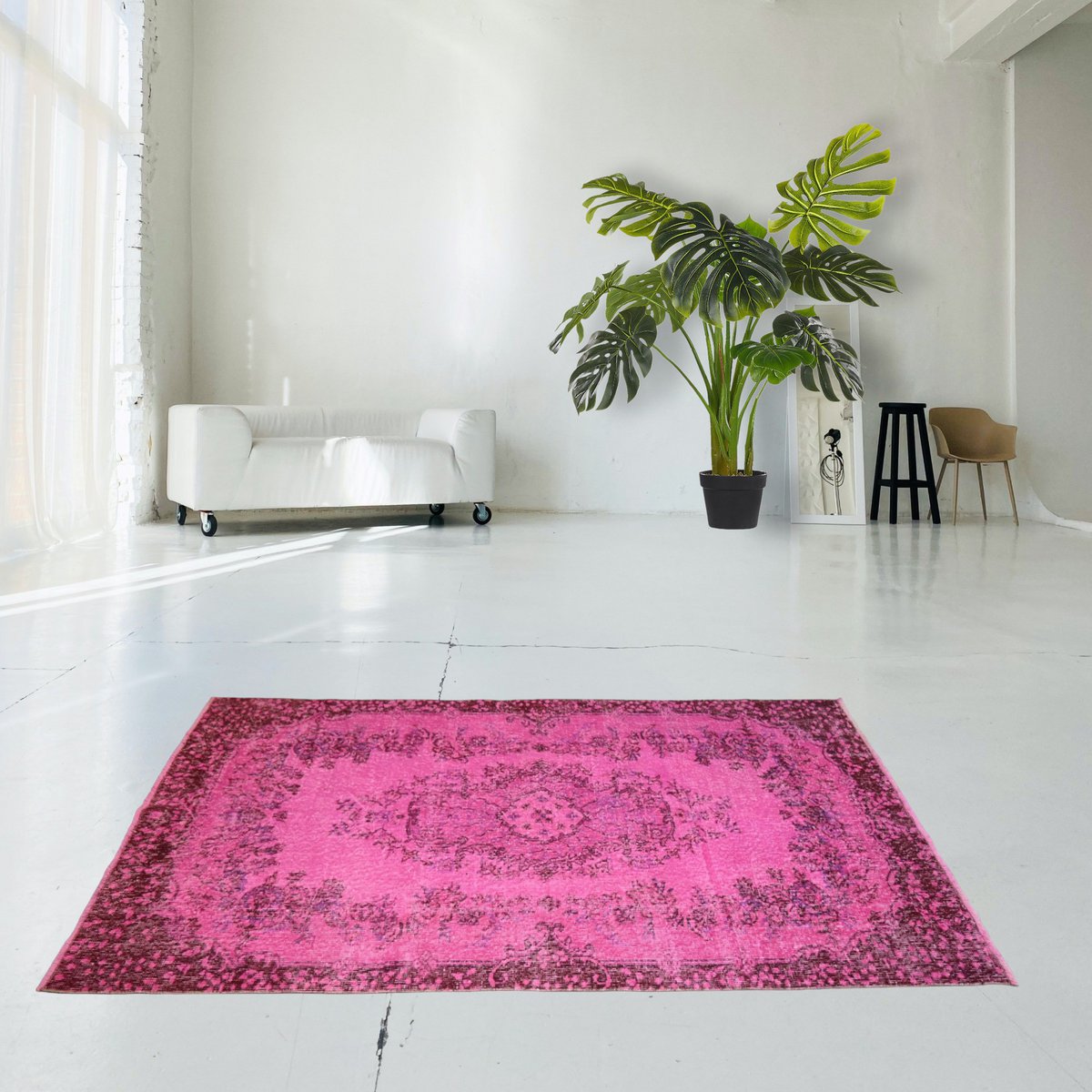 Roze vintage vloerkleed - 207x118 cm - HANDGEMAAKT
