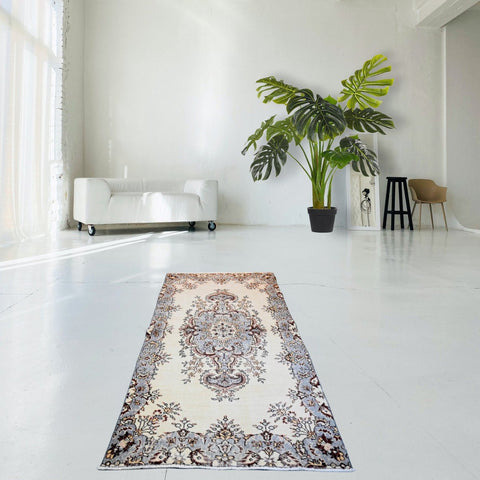 Beige vintage vloerkleed - 203x108 cm - HANDGEMAAKT