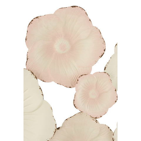 J-Line wanddecoratie Bloemen - metaal - roze/wit