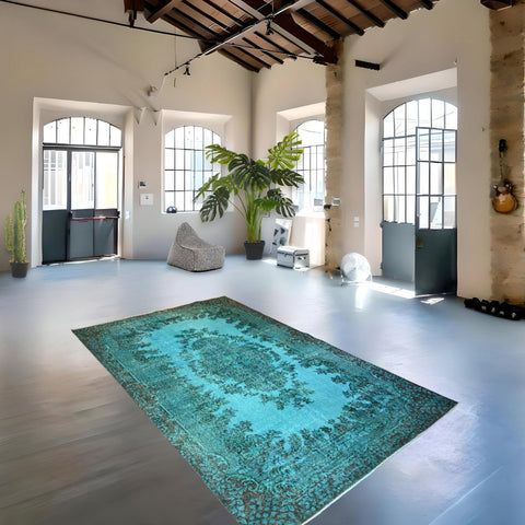 Turquoise vintage vloerkleed - 322x207 cm - HANDGEMAAKT