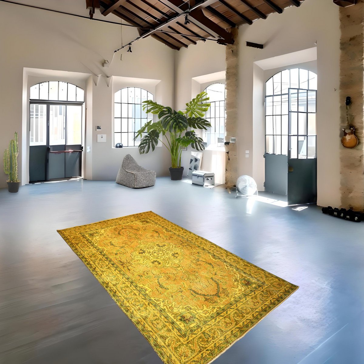 Geel vintage vloerkleed - 293x170 cm - HANDGEMAAKT