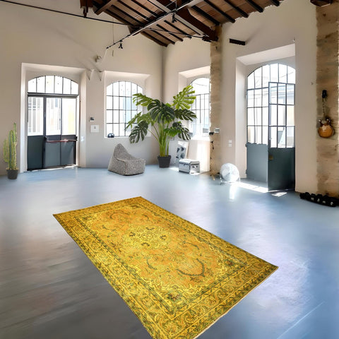 Geel vintage vloerkleed - 293x170 cm - HANDGEMAAKT