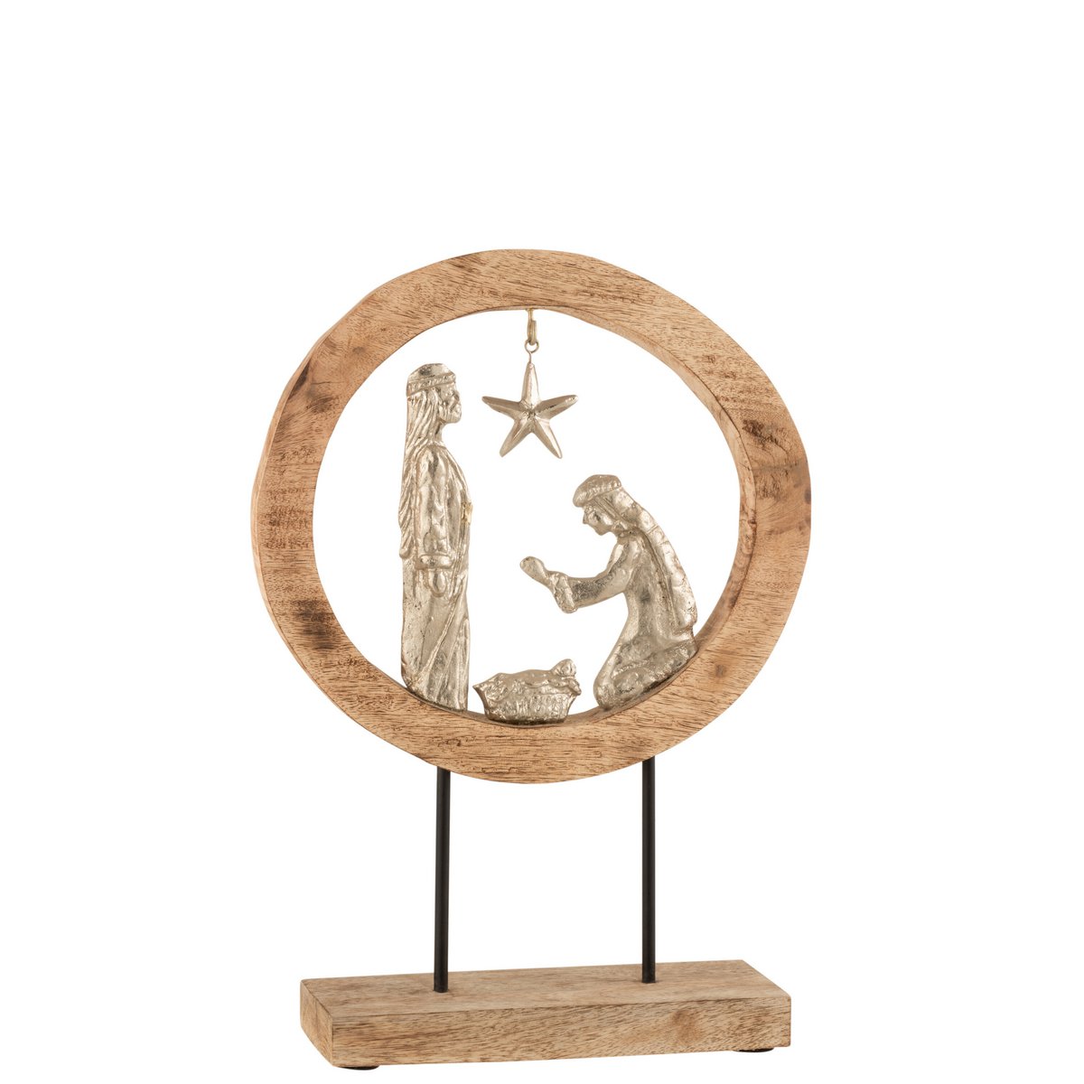 J-Line kerstdecoratie - hout - naturel/zilver