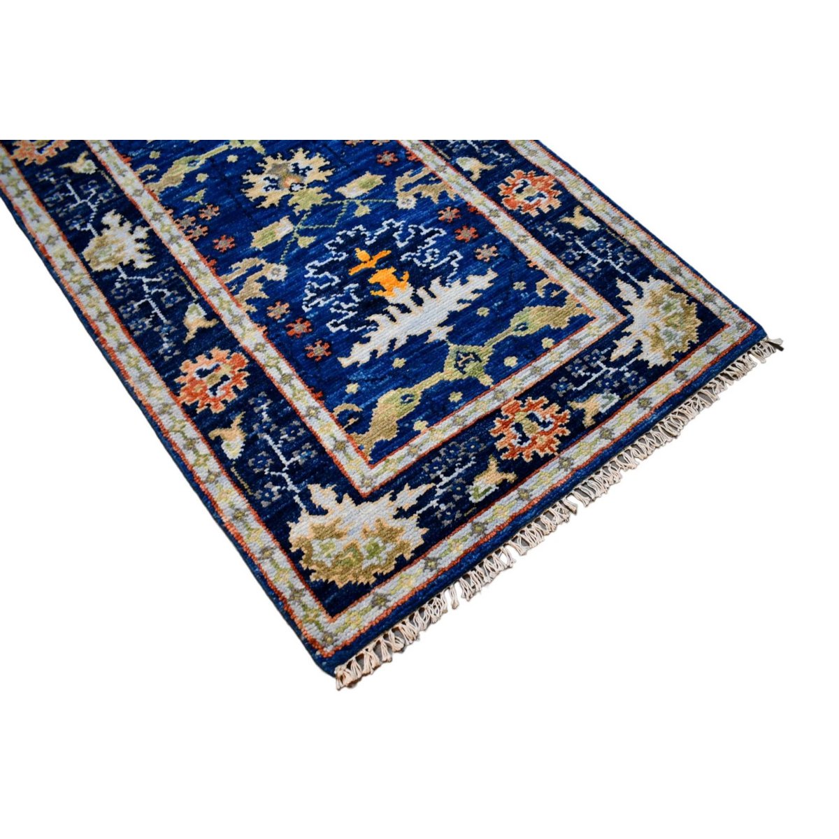 Blauwe Azeri loper - 375x80 cm - HANDGEMAAKT