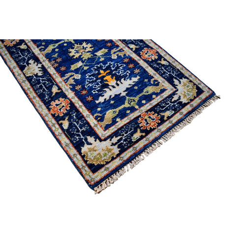 Blauwe Azeri loper - 375x80 cm - HANDGEMAAKT