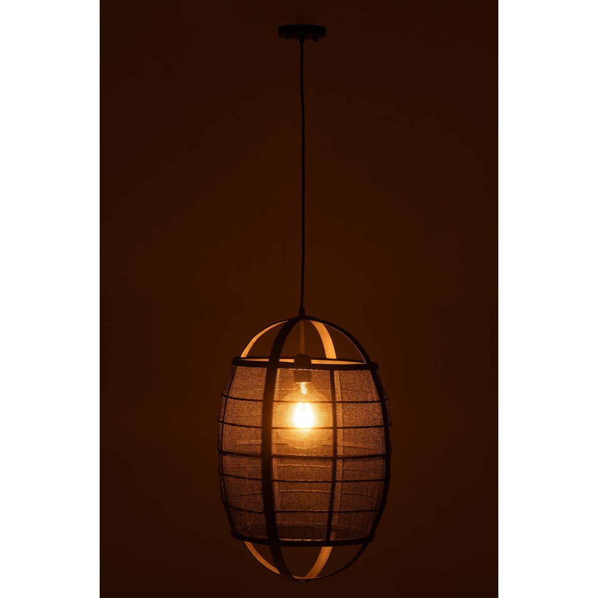 J-Line Hanglamp Ion Linnen/Bamboe Zwart Small