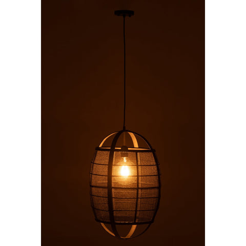 J-Line Hanglamp Ion Linnen/Bamboe Zwart Small