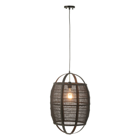 J-Line Hanglamp Ion Linnen/Bamboe Zwart Small