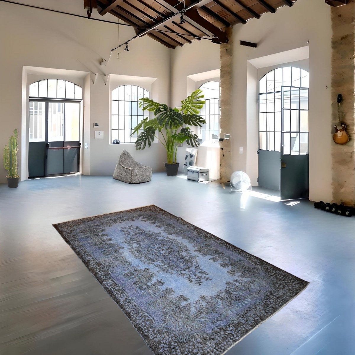 Blauw vintage vloerkleed - 298x178 cm - HANDGEMAAKT