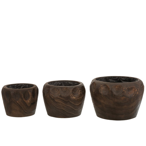 J-Line Bloempot Thibobo Paulownia Hout+Plastiek Donker Bruin Large