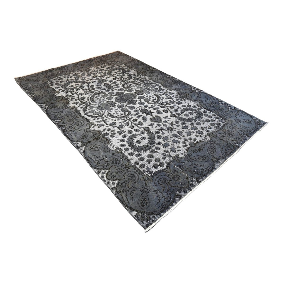 Grijs carved vintage vloerkleed - 258x167 cm - HANDGEMAAKT