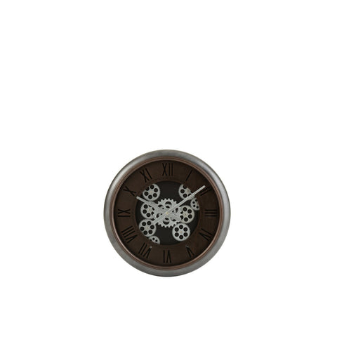 J-Line Radars Romeinse Cijfers klok - metaal - bruin/ zilver - Ø 52 cm