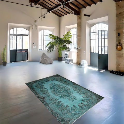 Turquoise vintage vloerkleed - 267x168 cm - HANDGEMAAKT