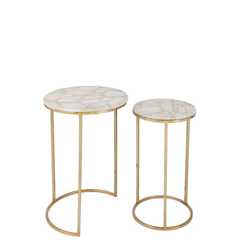 J-Line bijzettafel Kwarts - steen/metaal - wit/goud
