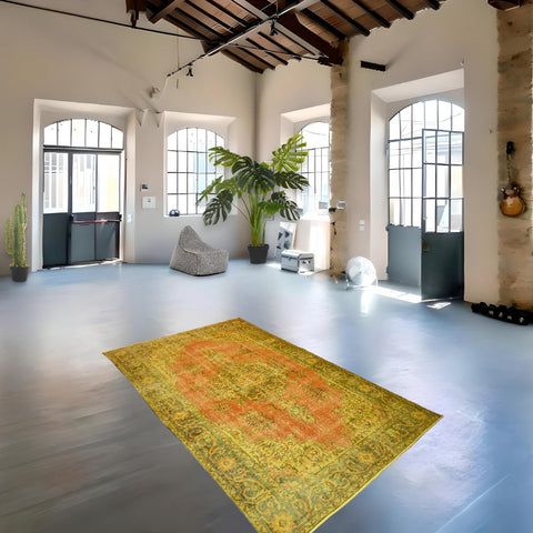 Geel vintage vloerkleed - 270x167 cm - HANDGEMAAKT