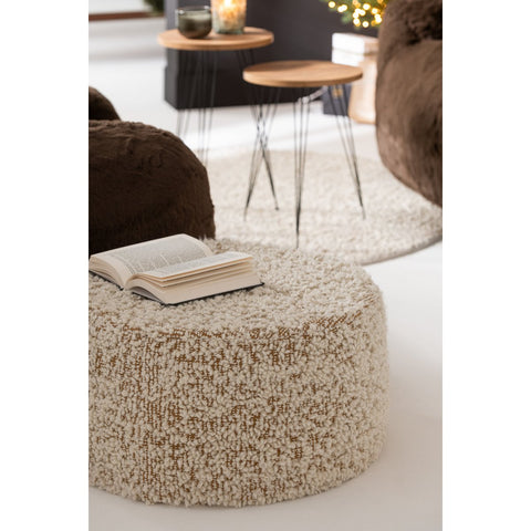 J-Line Poef Rond Bouclé Katoen/Polyester Camel/Crème