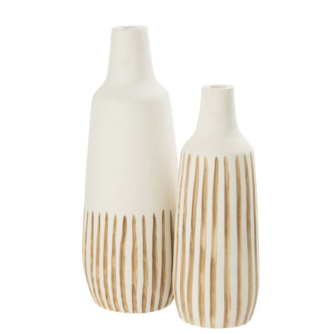J-Line vaas Ying - hout - wit - large - 56.00 cm hoog