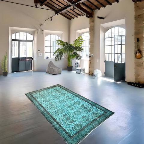 Turquoise vintage vloerkleed - 253x142 cm - HANDGEMAAKT