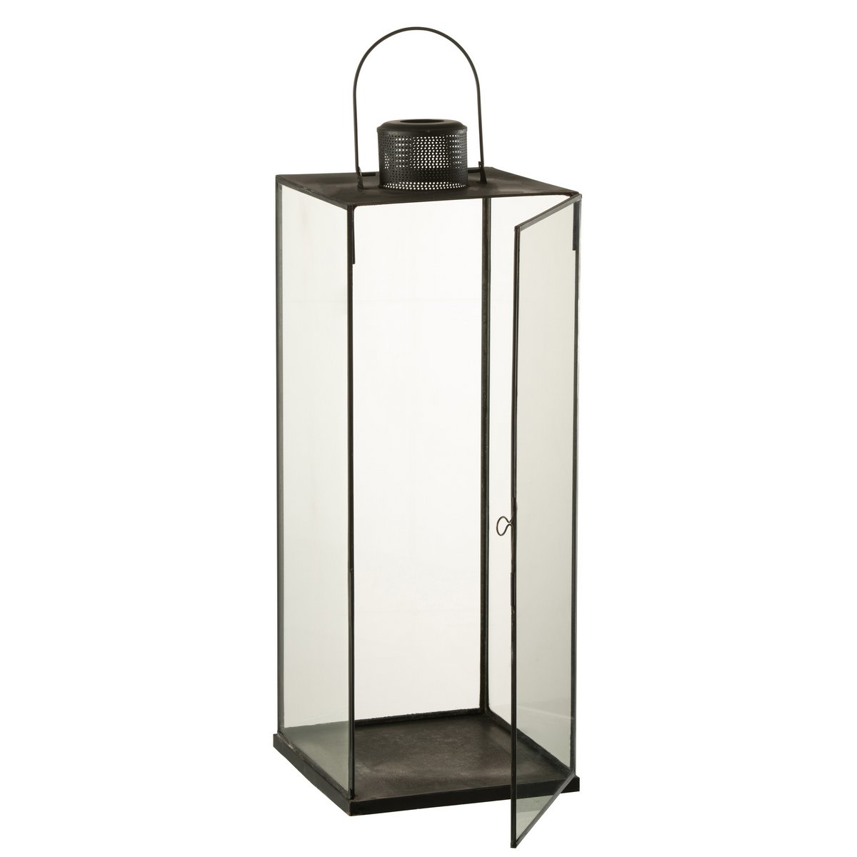 J-Line lantaarn Hoog - glas/metaal - zwart