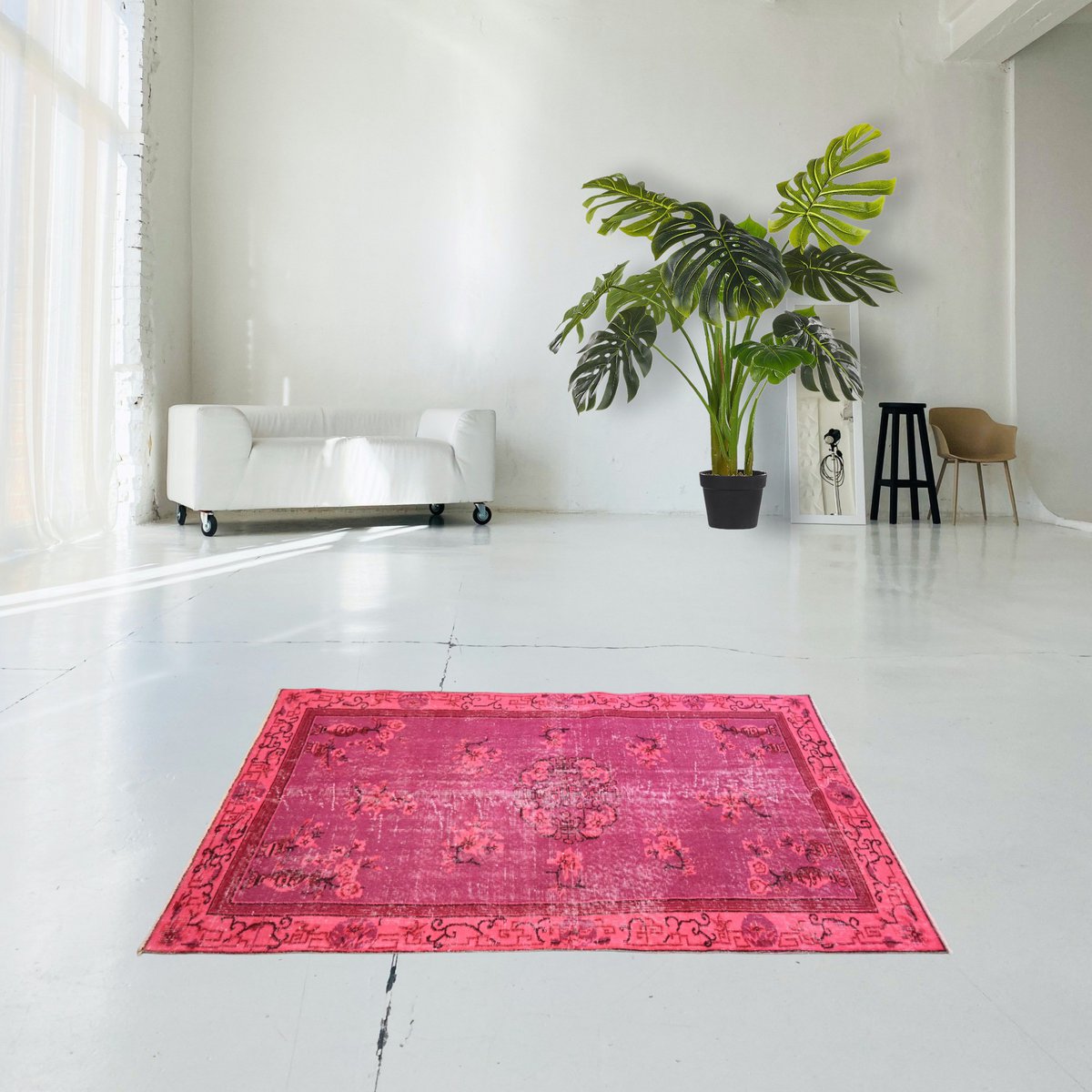 Roze vintage vloerkleed - 200x115 cm - HANDGEMAAKT