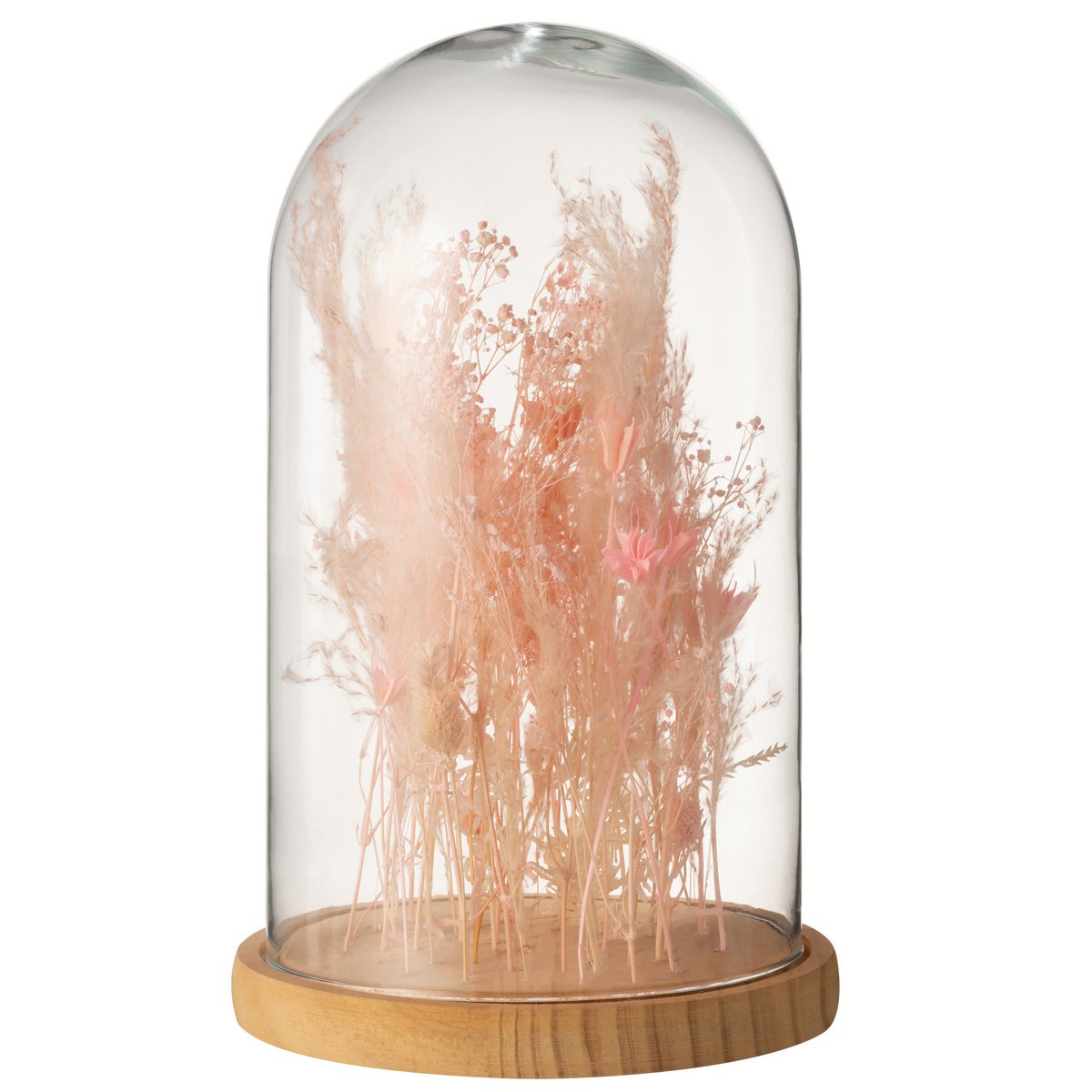 J-Line decoratie Stolp - droogbloemen - glas/hout - lichtroze - large