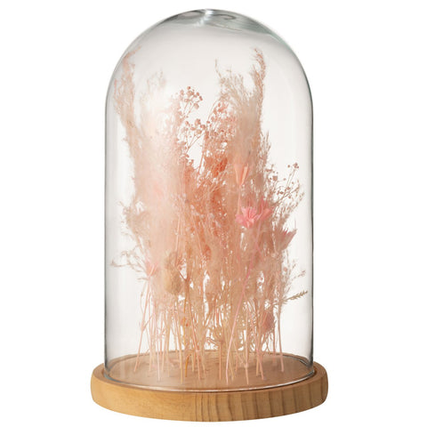 J-Line decoratie Stolp - droogbloemen - glas/hout - lichtroze - large
