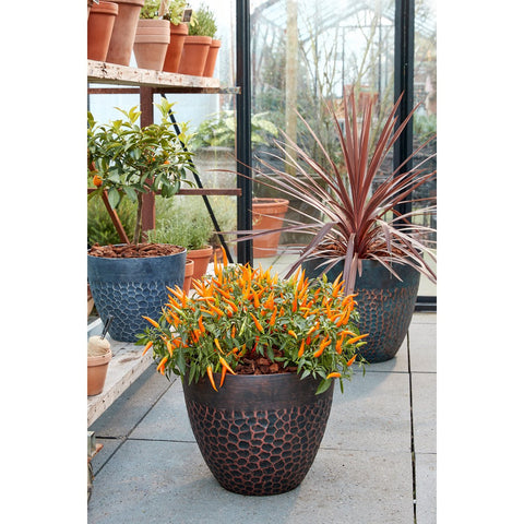 Bravo Bloempot voor Buiten - H32,5 x Ø38 cm - Groen gehamerd