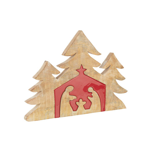 J-Line kerstdecoratie - hout - rood - large