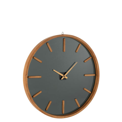 J-Line Rond klok - hout/ glas - bruin/ zwart - Ø 80 cm