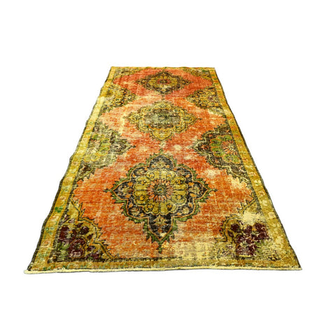 Geel Orangje vintage vloerkleed - 240x120 cm - HANDGEMAAKT