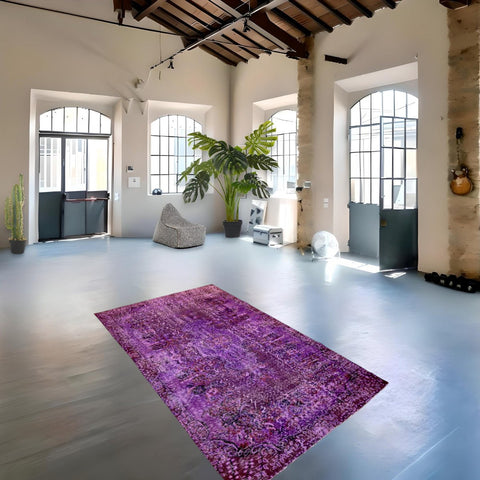 Paars vintage vloerkleed - 258x157 cm - HANDGEMAAKT