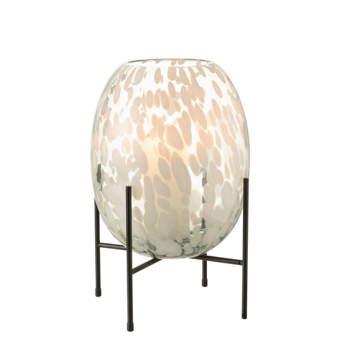 J-Line vaas Op Voet Spikkel - glas - grijs/wit - large