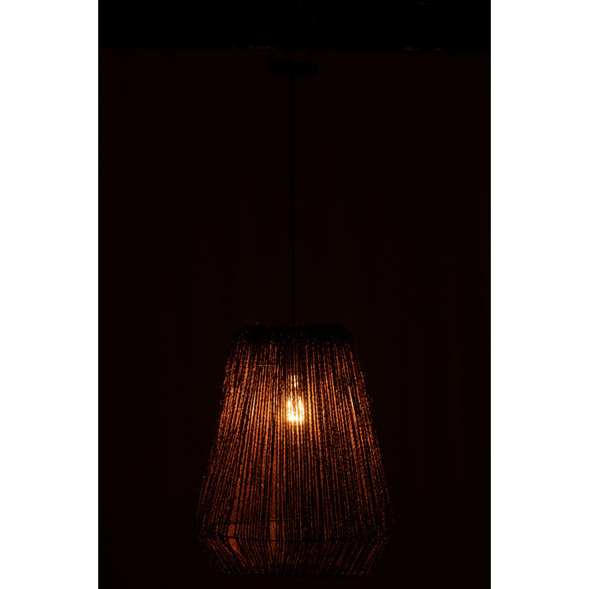 J-Line Hanglamp Vlecht Metaal/Palm Zwart Large